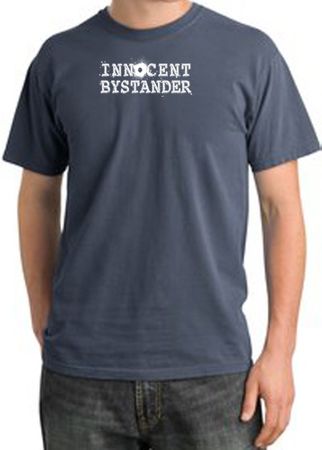 Innocent Bystander Shirt White Print Pigment Dyed Tee Scotland Blue