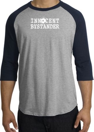 Innocent Bystander Shirt White Print Raglan Shirt Grey/Navy