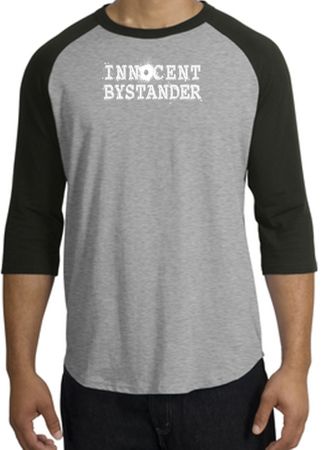 Innocent Bystander Shirt White Print Raglan Shirt Heather Grey/Black