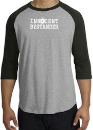 Innocent Bystander Shirt White Print Raglan Shirt Heather Grey/Black Innocent Bystander Shirt White Print Raglan Shirt Heather Grey/Black