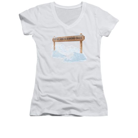 It's A Wonderful Life Shirt Juniors V Neck Bedford Falls White Tee T-Shirt