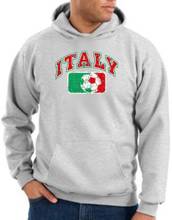 Italian Hoodie Hooded Sweatshirt Italia Soccer Futbol Adult Ash Hoody