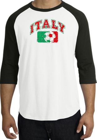 Italian Raglan Shirt - Italy Soccer Futbol Adult White/Black Shirt