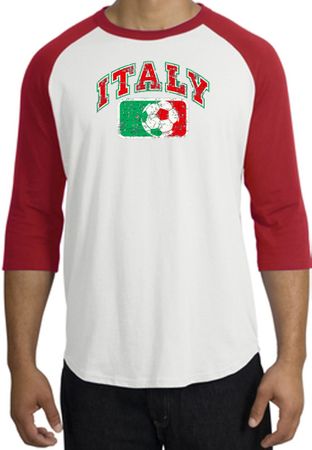Italian Raglan Shirt - Italy Soccer Futbol Adult White/Red Shirt