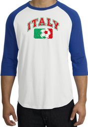 Italian Shirt Italy Soccer Futbol Raglan Shirt White/Royal Blue Italian Shirt Italy Soccer Futbol Raglan Shirt White/Royal Blue