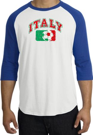 Italian Shirt Italy Soccer Futbol Raglan Shirt White/Royal Blue