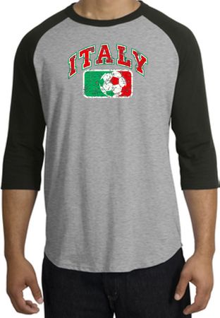 Italian Shirt Italy Soccer Futbol Raglan Tee Heather Grey/Black