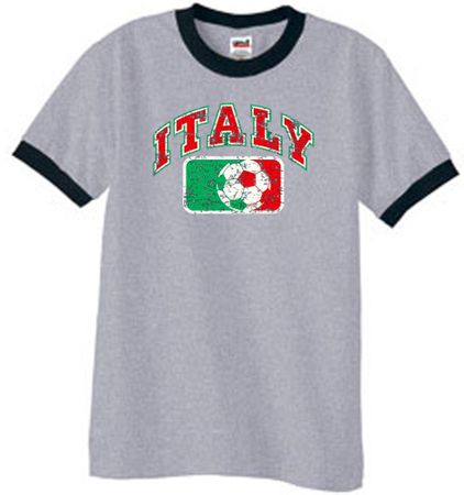 Italian Shirt Italy Soccer Futbol Ringer Tee Heather Grey/Black