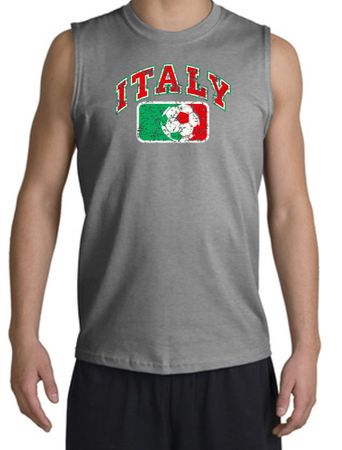 Italian Shirt Italy Soccer Futbol Sports Grey Muscle Shirt