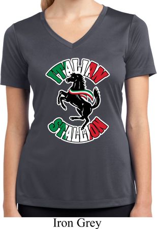 Italian Stallion Ladies Moisture Wicking V-neck Shirt