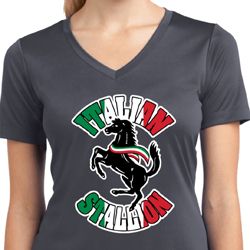 Italian Stallion Ladies Moisture Wicking V-neck Shirt