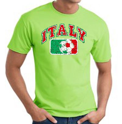 Italian T-shirt - Italy Soccer Futbol Adult Lime Green Tee Shirt
