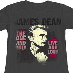 James Dean Juniors Shirt Live and Loud Charcoal Tee T-Shirt