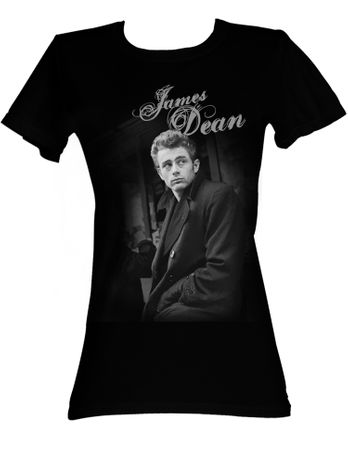 James Dean Juniors T-shirt Dean Leaning Black Tee Shirt