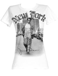 James Dean Juniors T-shirt New York Walking White Tee Shirt