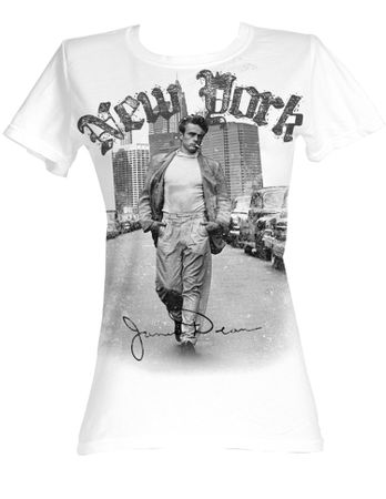 James Dean Juniors T-shirt New York Walking White Tee Shirt