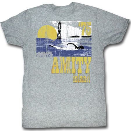 Jaws Shirt Amity Island 75 Adult Grey Tee T-Shirt