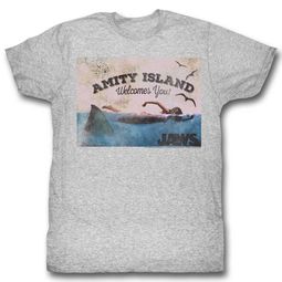 Jaws Shirt Amity Island Welcomes You Athletic Heather T-Shirt Jaws Shirt Amity Island Welcomes You Athletic Heather T-Shirt