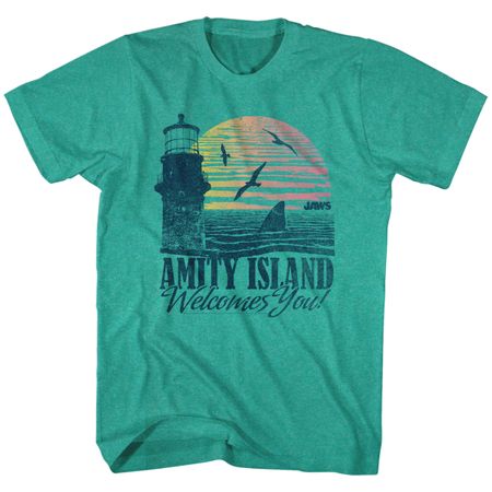Jaws Shirt Amity Island Welcomes You! Green Heather T-Shirt