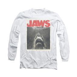 Jaws Shirt Block Classic Fear Long Sleeve White Tee T-Shirt Jaws Shirt Block Classic Fear Long Sleeve White Tee T-Shirt