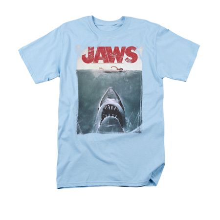 Jaws Shirt Block Title Poster Light Blue T-Shirt