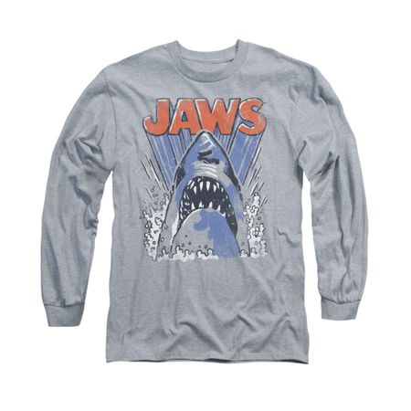 Jaws Shirt Comic Splash Long Sleeve Athletic Heather Tee T-Shirt