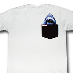 Jaws Shirt Great White Pocket Adult White Tee T-Shirt Jaws Shirt Great White Pocket Adult White Tee T-Shirt