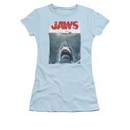 Jaws Shirt Juniors Block Title Poster Light Blue T-Shirt