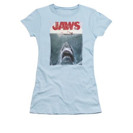 Jaws Shirt Juniors Block Title Poster Light Blue T-Shirt