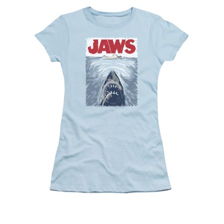 Jaws Shirt Juniors Graphic Poster Light Blue T-Shirt