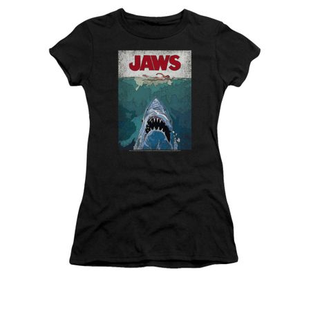 Jaws Shirt Juniors Lined Poster Black T-Shirt