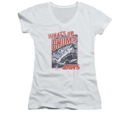 Jaws Shirt Juniors V Neck Block Chum White T-Shirt