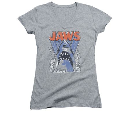Jaws Shirt Juniors V Neck Comic Splash Athletic Heather T-Shirt