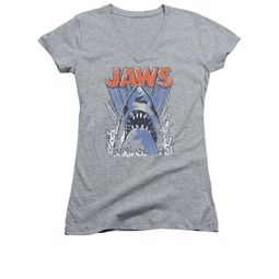 Jaws Shirt Juniors V Neck Comic Splash Athletic Heather T-Shirt Jaws Shirt Juniors V Neck Comic Splash Athletic Heather T-Shirt