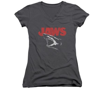 Jaws Shirt Juniors V Neck Cracked Jaw Charcoal T-Shirt