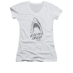Jaws Shirt Juniors V Neck Locals Only White T-Shirt Jaws Shirt Juniors V Neck Locals Only White T-Shirt