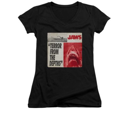 Jaws Shirt Juniors V Neck Terror Black T-Shirt