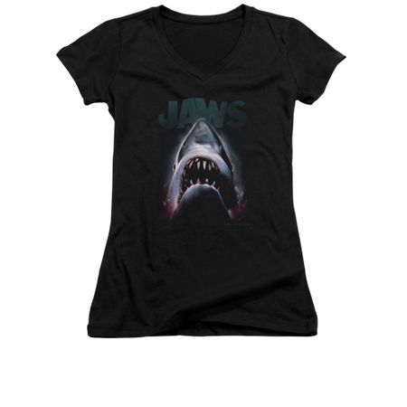 Jaws Shirt Juniors V Neck Terror In The Deep Black T-Shirt