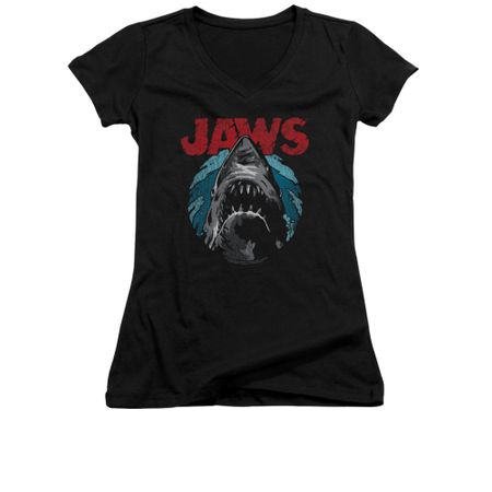 Jaws Shirt Juniors V Neck Water Circle Black T-Shirt