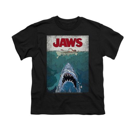 Jaws Shirt Kids Lined Poster Black T-Shirt