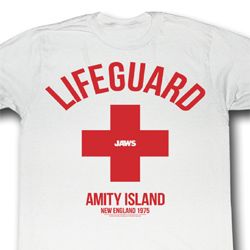 Jaws Shirt Lifeguard Adult White Tee T-Shirt Jaws Shirt Lifeguard Adult White Tee T-Shirt