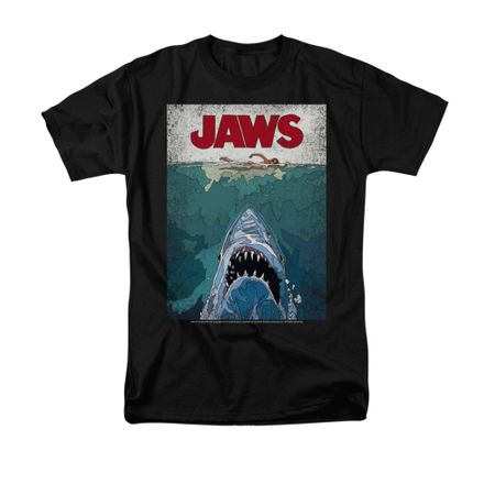 Jaws Shirt Lined Poster Black T-Shirt