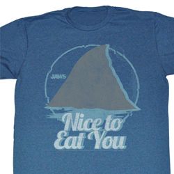 Jaws Shirt Nice To Eat You Adult Blue Heather Tee T-Shirt Jaws Shirt Nice To Eat You Adult Blue Heather Tee T-Shirt