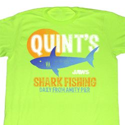 Jaws Shirt Quint Fish Adult Bright Green Tee T-Shirt Jaws Shirt Quint Fish Adult Bright Green Tee T-Shirt