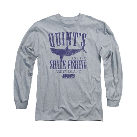 Jaws Shirt Quint's Long Sleeve Athletic Heather Tee T-Shirt