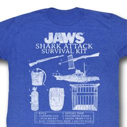 Jaws Shirt Survival Kit 2 Adult Royal Tee T-Shirt Jaws Shirt Survival Kit 2 Adult Royal Tee T-Shirt