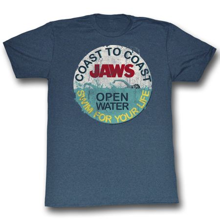 Jaws Shirt Swim For Your Life Adult Blue Tee T-Shirt
