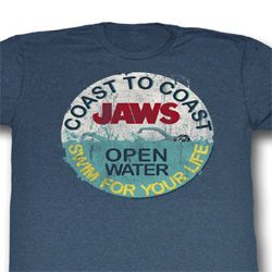 Jaws Shirt Swim For Your Life Adult Blue Tee T-Shirt Jaws Shirt Swim For Your Life Adult Blue Tee T-Shirt