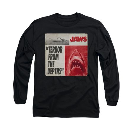 Jaws Shirt Terror Long Sleeve Black Tee T-Shirt