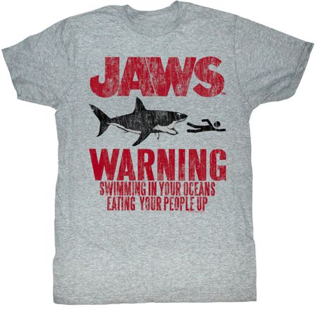 Jaws Shirt Warning Adult Heather Grey Tee T-Shirt